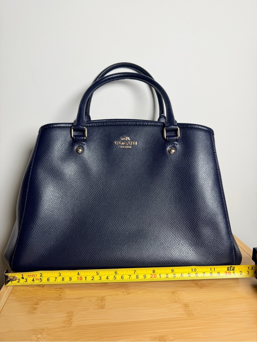 Coach Navy Pebbled Leather Top Handle Satchel Gold Hardware Margot Bag Blue - Picture 11 of 14
